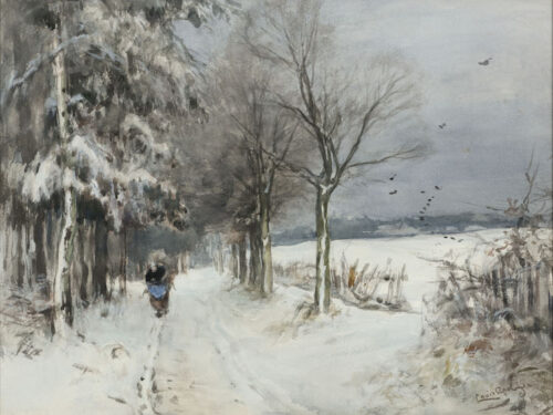 Louis Apol - Winter, wood gatherer on a snowy path in a forest Louis Apol - Winter, wood gatherer on a snowy path in a forest