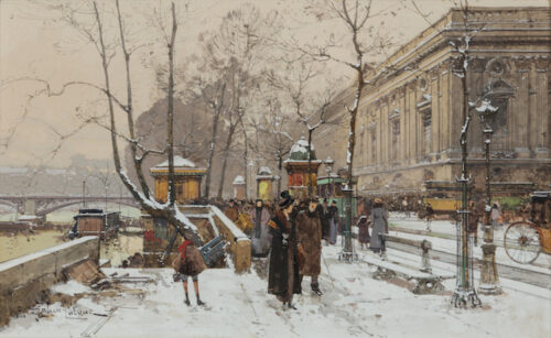 Eugene Galien-Laloue - View of Quai de Louvre, Paris, with the Collonade de Perrault ( Musee de Louvre) and the Pont des Arts Eugene Galien-Laloue - View of Quai de Louvre, Paris, with the Collonade de Perrault ( Musee de Louvre) and the Pont des Arts