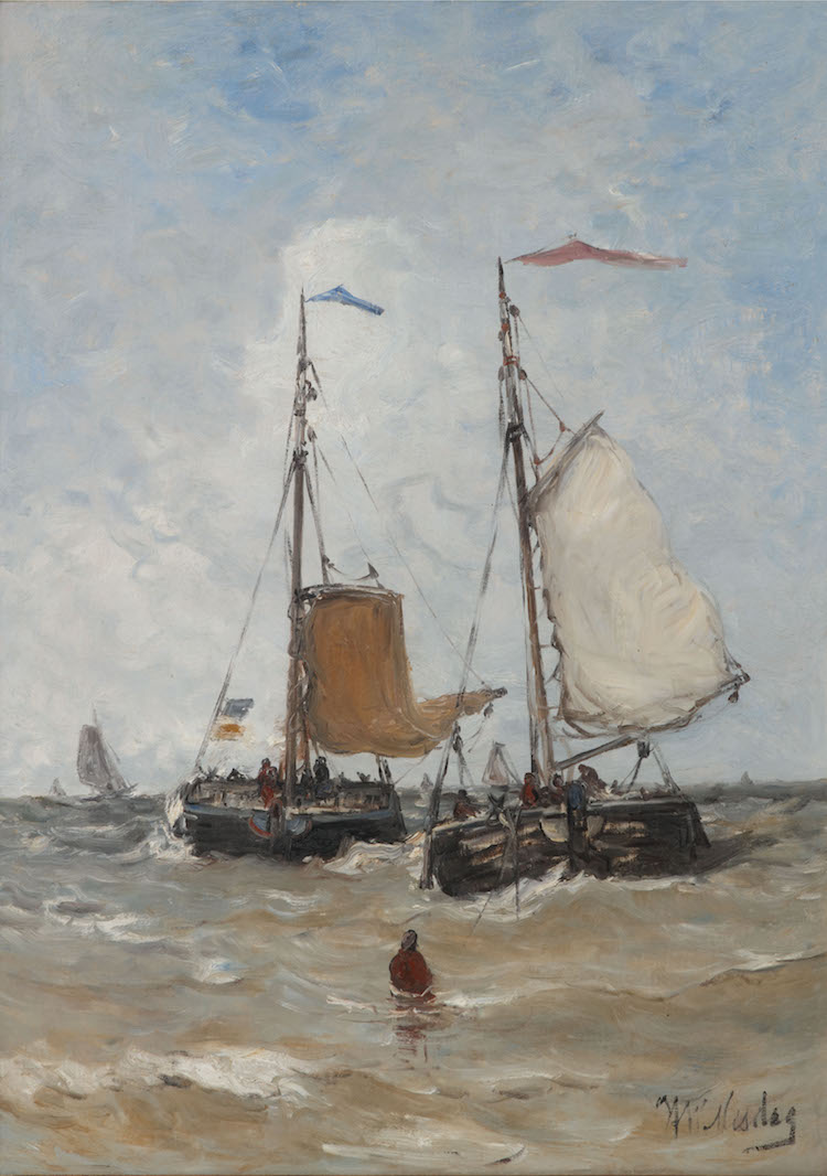 Hendrik Willem Mesdag - Bomschuiten and fisherman in the breakers, Scheveningen