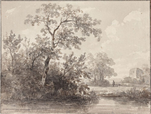 Andries Schelfhout - A landscape with a figure by a ruin, in summer Andries Schelfhout - A landscape with a figure by a ruin, in summer