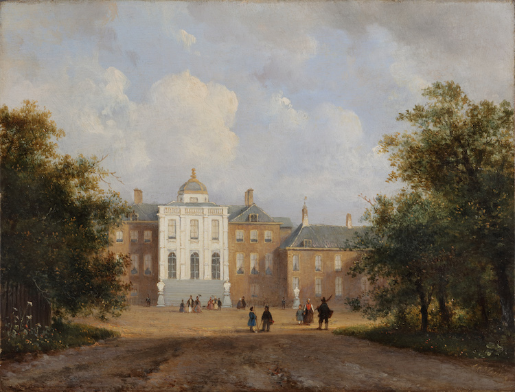 Lodewijk Johannes Kleijn - Palace Huis ten Bosch, the Hague, with elegant figures strolling