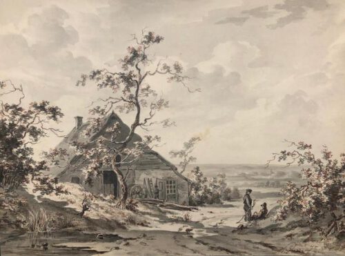 Matthias Parre-A landscape with travellers resting near a farm,Oosterbeek Matthias Parre-A landscape with travellers resting near a farm,Oosterbeek