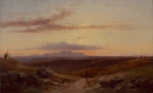 Carl Robert Kummer-Reiziger in heuvelachtig landschap nabij Sintra, Portugal, bij ondergaande zon Carl Robert Kummer-Reiziger in heuvelachtig landschap nabij Sintra, Portugal, bij ondergaande zon