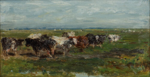 Willem Roelofs - Cows in a meadow, a sketch