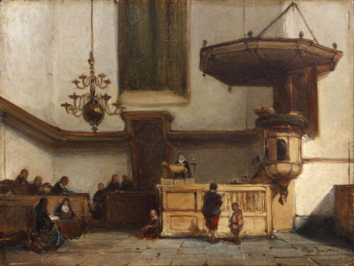 Johannes Bosboom-A church interior with a predicant on the pulpit