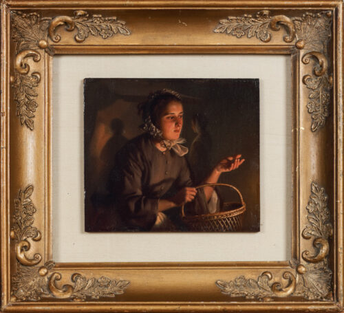 Petrus van Schendel-A young market girl with an empty basket