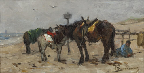 Johan Frederik Scherrewitz-Donkeys on a beach