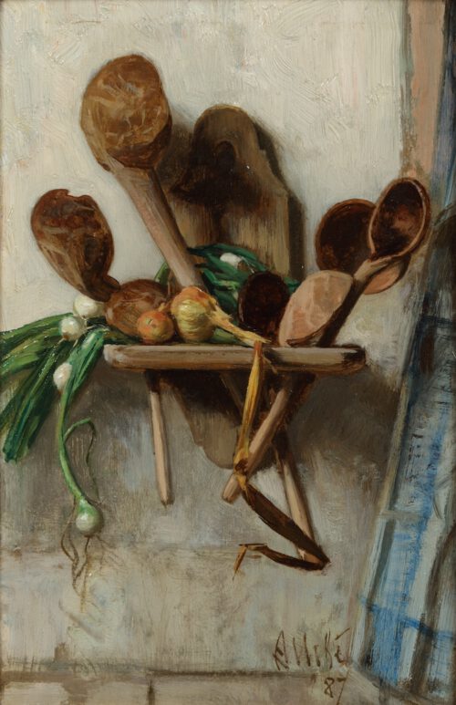 August Allebé-Still life with ladles and onions