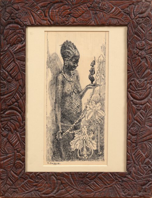 Emile Delrue-African Woman holding a votive figurine