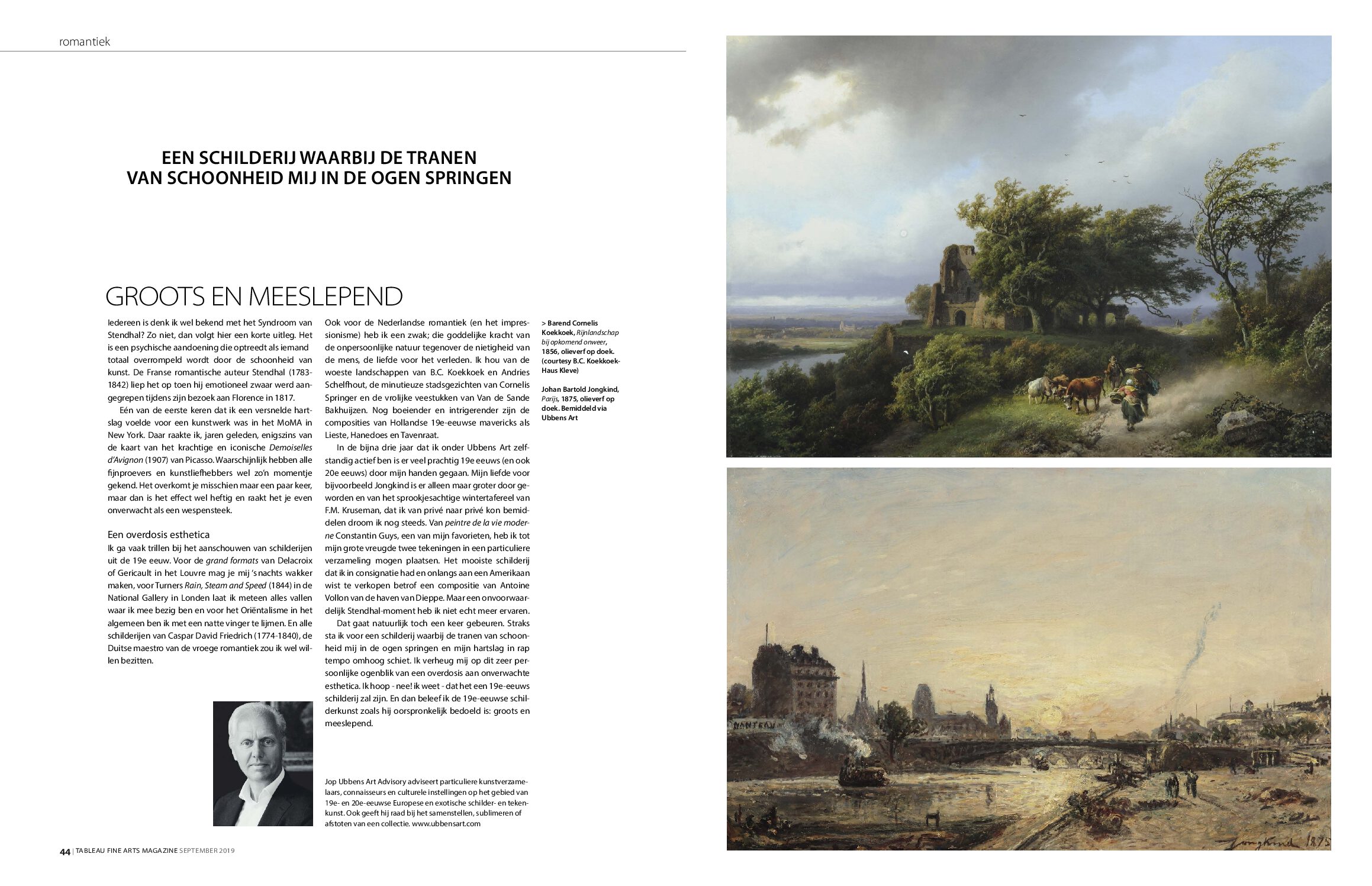 Job Ubbens - Column Romantiek TABLEAU FINE ARTS MAGAZINE sept 2019 