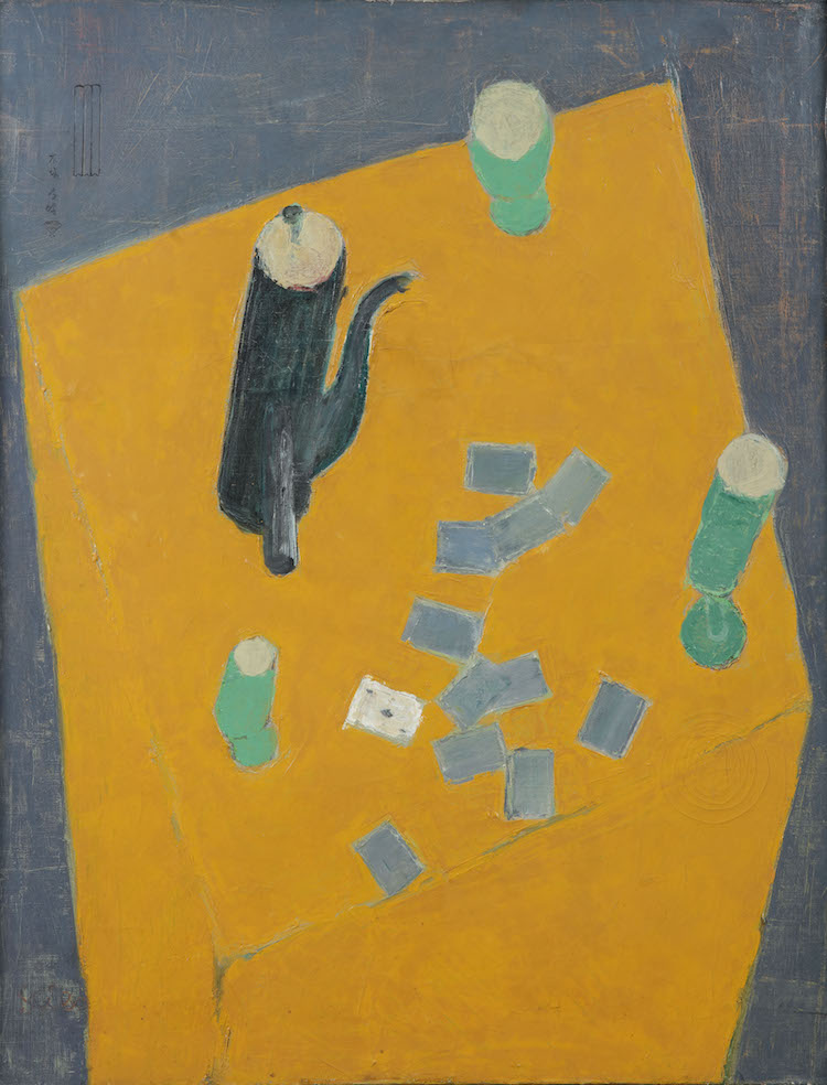 Kiba Takanobu - Stillife with a jug and playing cards on a table
