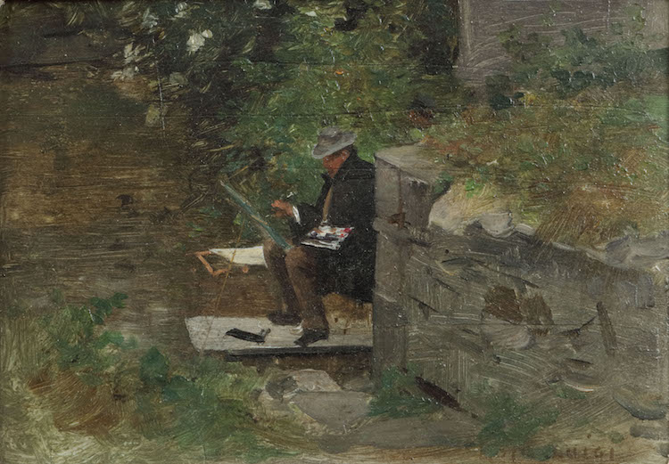 Luigi Loir - The artist Lucien Simon on a riverbank