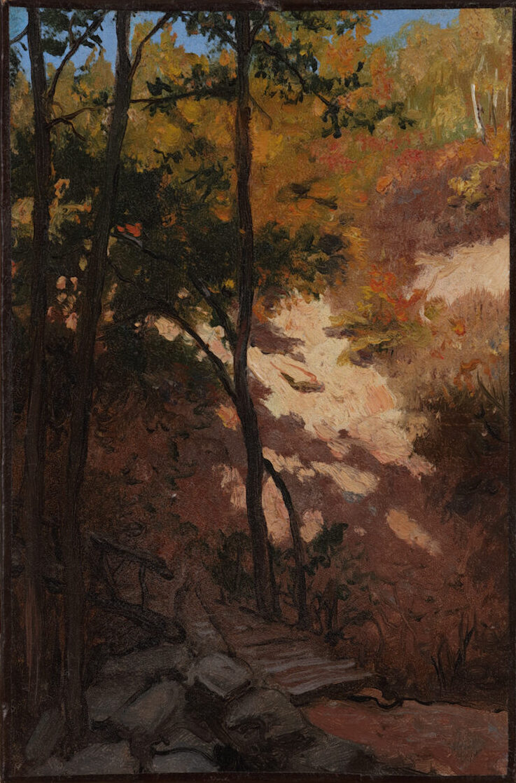 French-German School - A sunny forest with a little wooden bridge