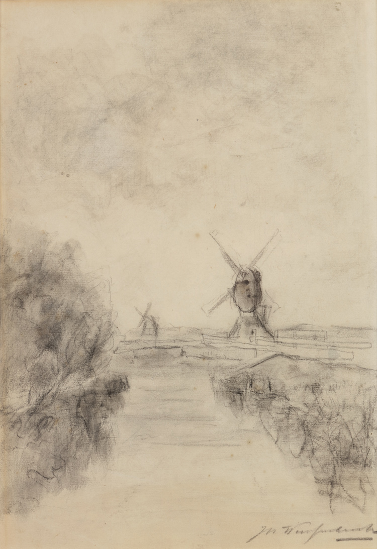 Johan Hendrik Weissenbruch - Poldervaart with windmills along the Amstel, Noorden-Woerdense Verlaat
