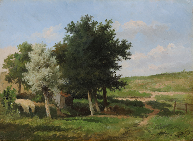 Paul Joseph Constantin Gabriel - Sloping meadow with a barn