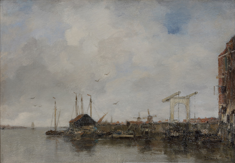 Jacob Maris - View on the IJ in Amsterdam with a drawbridge