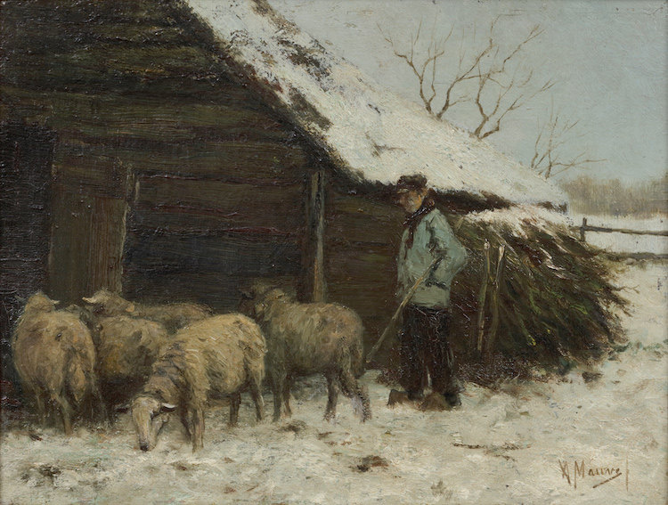 Anton Mauve-The sheepbarn, Laren, in winter