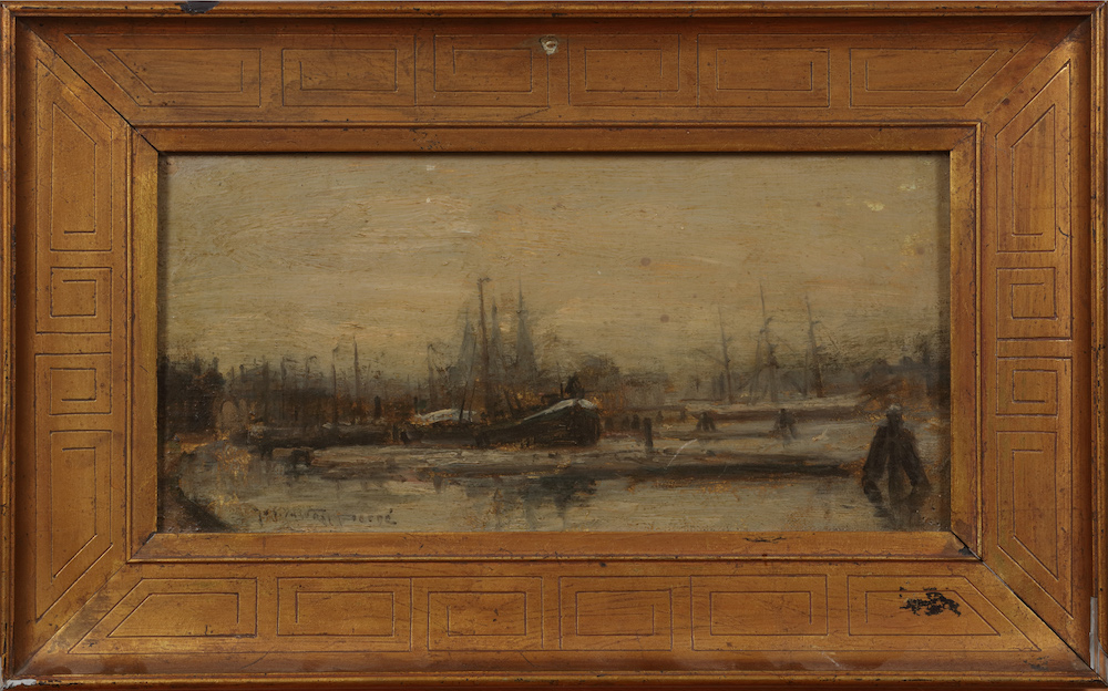 Joseph van de Wall Perne-View of the Westerdok Amsterdam with the Posthoorn church in the background