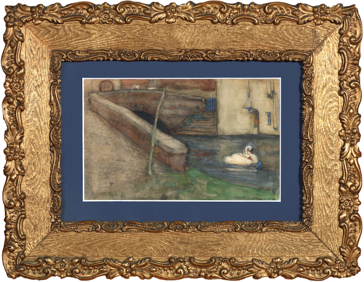 Walter Vaes-A swan in a canal, Bruges, Belgium
