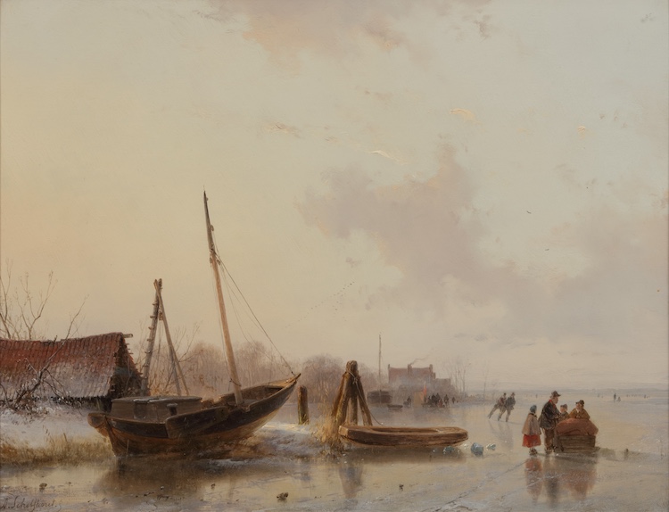 Andries Schelfhout-Winter and Summer; riverlandscapes