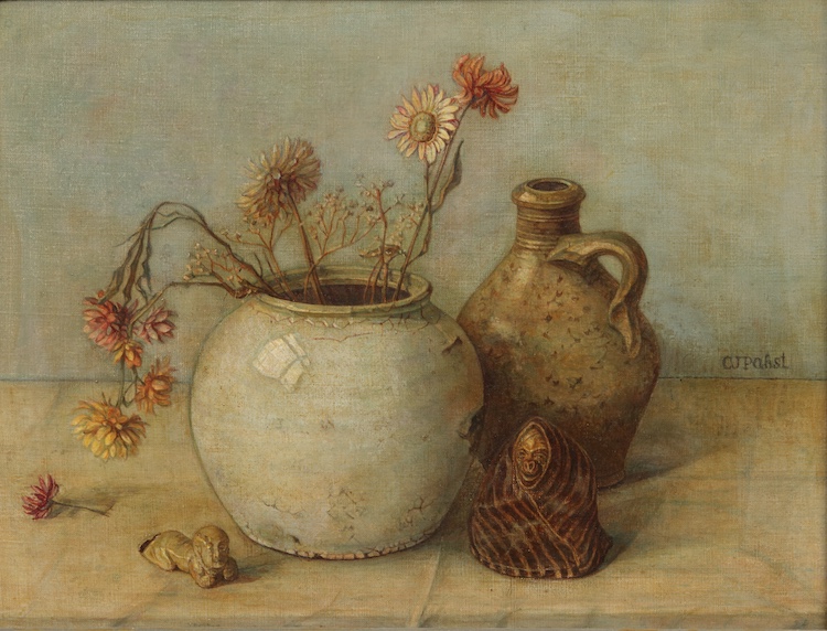 Corrie Pabst-A stillife with ‘zieke aapje’ van Joseph Mendes da Costa