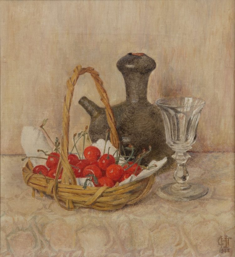 Tjitske van Hettinga Tromp-A still life with a basket of cherries