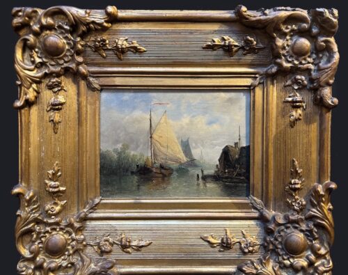 Adrianus Vrolijk-Sailing barges on a river