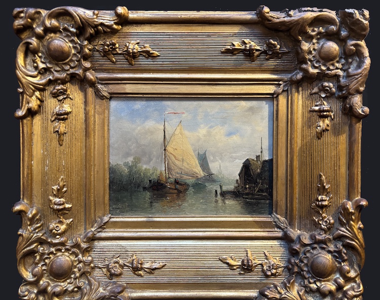 Adrianus Vrolijk-Sailing barges on a river