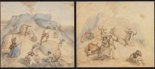 Attributed to Gaetano Dura-Grand Tourists ascending and descending Mount Vesuvius