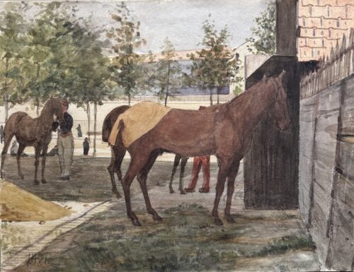 Jan Hoynck van Papendrecht-Hippodrome de Longchamp Paris with horses and grooms