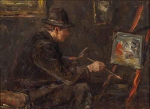 Dutch-Belgian School-Portrait of a painter in his studio