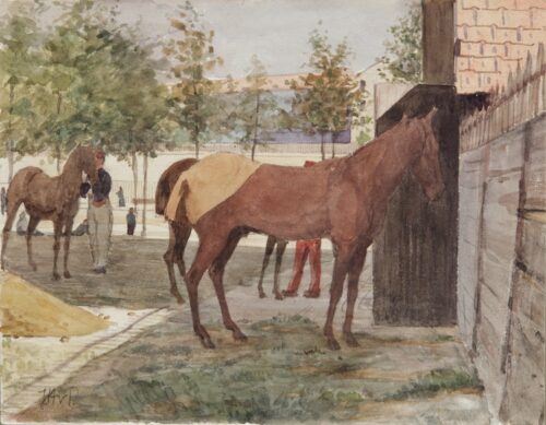 Jan Hoynck van Papendrecht-Hippodrome de Longchamp Paris with horses and grooms