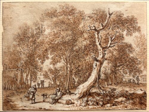 Hendrik Meijer-A woodland path with travellers resting