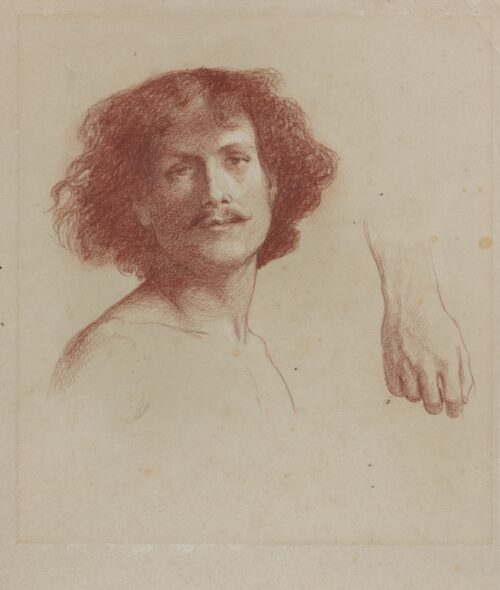 French School-19th century-Head of a young man and of a hand-a study